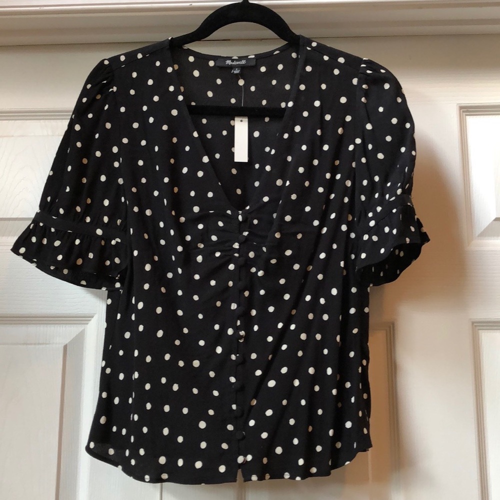 Madewell black & white polka dot top! Sz 2! NWT!